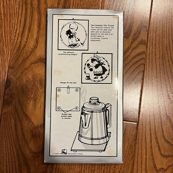 Jasco Christmas Ceramic tile trivets girl baking boy carrying wood - Picture 2 of 7